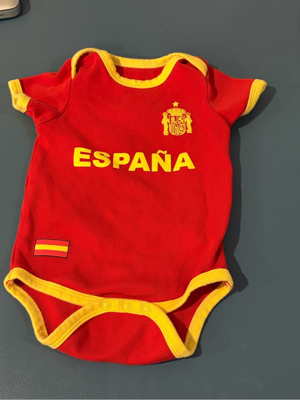 Red España Baby One-Piece with Yellow Trim